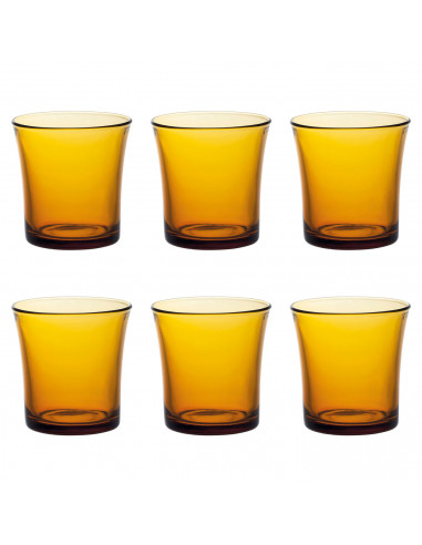 Set de 6 vasos de cristal templado 21 cl, color ámbar, modelo Lys, vasos para agua, bebidas, 7,8 x 8 cm, resistentes a los golpe