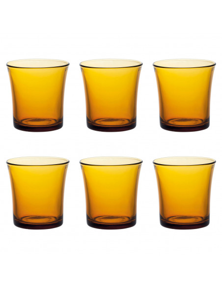 Set de 6 vasos de cristal templado 21 cl, color ámbar, modelo Lys, vasos para agua, bebidas, 7,8 x 8 cm, resistentes a los golpe