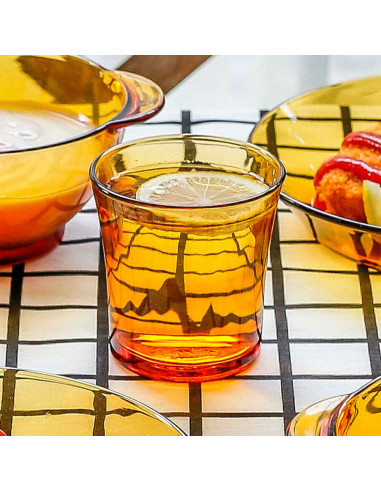 Set de 6 vasos de cristal templado 21 cl, color ámbar, modelo Lys, vasos para agua, bebidas, 7,8 x 8 cm, resistentes a los golpe