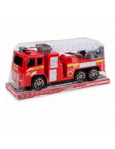 Toinsa - Juguete camión de bomberos con movimiento a fricción, vehículo de incendios, 6 ruedas con escalera, camión para niños d