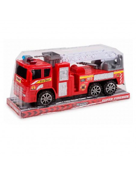 Toinsa - Juguete camión de bomberos con movimiento a fricción, vehículo de incendios, 6 ruedas con escalera, camión para niños d