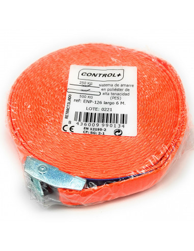 Cinta tensora con hebilla 25 mm x 6 m, poliéster, correa, cinturón de amarre con hebilla, cinta de sujección de carga, trincaje