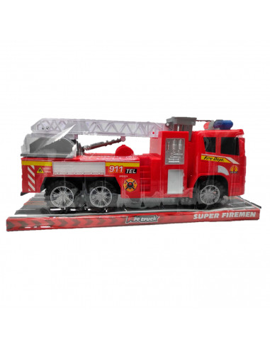 Toinsa - Juguete camión de bomberos con movimiento a fricción, vehículo de incendios, 6 ruedas con escalera, camión para niños d