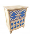 Cajonera de madera natural con 2 cajones, 45,5 x 36 x 26 cm, diseño con rombos azules, torre de ordenación, mueble auxiliar alma