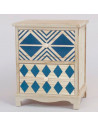 Cajonera de madera natural con 2 cajones, 45,5 x 36 x 26 cm, diseño con rombos azules, torre de ordenación, mueble auxiliar alma