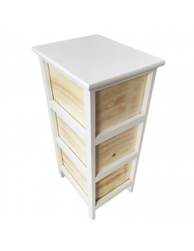 Cajonera blanca de madera, 3 cajones, 62,5 x 26 x 32 cm, diseño con cruces azules, torre de ordenación, mueble auxiliar almacena