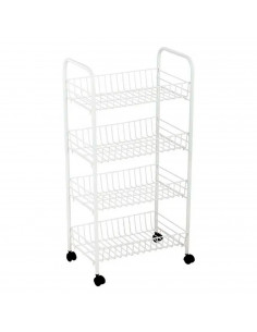 Carrito verdulero blanco metálico con ruedas y 4 cestas 86 x 37 x 25 cm, carro portaobjetos, organizador de alimentos, 4 estante