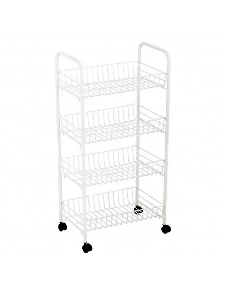 Carrito verdulero blanco metálico con ruedas y 4 cestas 86 x 37 x 25 cm, carro portaobjetos, organizador de alimentos, 4 estante