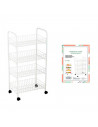 Carrito verdulero blanco metálico con ruedas y 4 cestas 86 x 37 x 25 cm, carro portaobjetos, organizador de alimentos, 4 estante