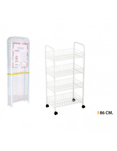 Carrito verdulero blanco metálico con ruedas y 4 cestas 86 x 37 x 25 cm, carro portaobjetos, organizador de alimentos, 4 estante