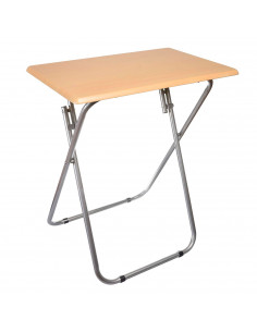 Tradineur - Mesa auxiliar plegable de madera y estructura metálica, 70 x 60 x 40 cm, patas tubulares, conteras antideslizantes,