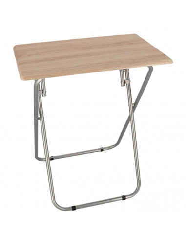 Tradineur - Mesa auxiliar plegable de madera y estructura metálica, 70 x 60 x 40 cm, patas tubulares, conteras antideslizantes,