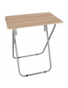 Tradineur - Mesa auxiliar plegable de madera y estructura metálica, 70 x 60 x 40 cm, patas tubulares, conteras antideslizantes,