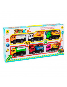 Pack de 6 camiones de obra retro y movimiento a fricción, juguete de construcción, coches para niños, dimensiones de vehículo 6