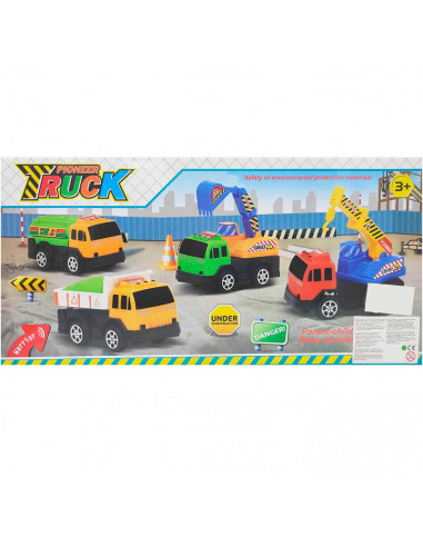 Pack de 6 camiones de obra retro y movimiento a fricción, juguete de construcción, coches para niños, dimensiones de vehículo 6