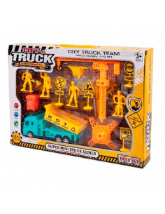 Conjunto de juguetes de construcción, set de figuras, camión, grua, señales, de obra, juego de construcción para niños