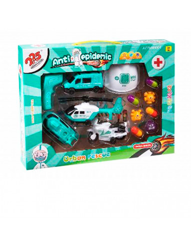 Conjunto de juguetes antipandemia, set de figuras sanitarias y accesorios, ambulancia, helicoptero, moto, figuras, juego de resc