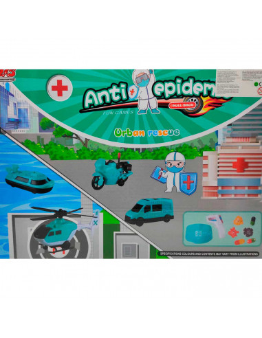 Conjunto de juguetes antipandemia, set de figuras sanitarias y accesorios, ambulancia, helicoptero, moto, figuras, juego de resc