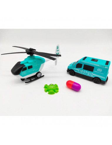 Conjunto de juguetes antipandemia, set de figuras sanitarias y accesorios, ambulancia, helicoptero, moto, figuras, juego de resc