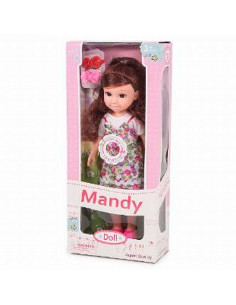 Muñeca mandy doll con sonidos y accesorios, vestidos de colores aleatorios, dimensiones 31 x 11 x 4  cm (alto x ancho x profundo