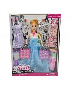 Toinsa - Muñeca fashion model con vestido de gala y 4 vestidos con accesorios, colores aleatorios, dimensiones 28 x 10 x 4  cm (
