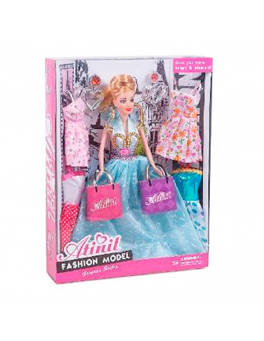 Toinsa - Muñeca fashion model con vestido de gala y 4 vestidos con accesorios, colores aleatorios, dimensiones 28 x 10 x 4  cm (