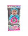 Toinsa - Muñeca bebé habladora con vestido gorro y patucos, colores aleatorios (rosa y azul), dimensiones 27 x 12 x 7  cm (alto