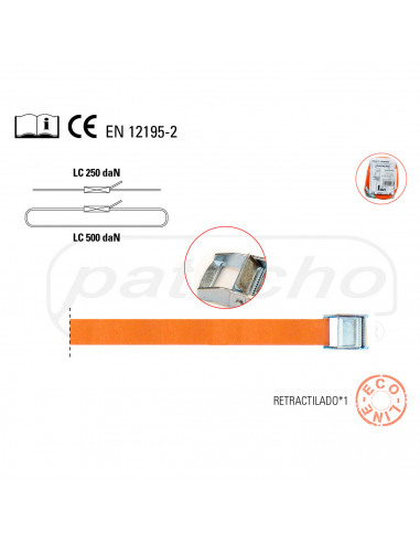 Cinta tensora con hebilla 25 mm x 2 m, poliéster, correa, cinturón de amarre con hebilla, cinta de sujección de carga, trincaje