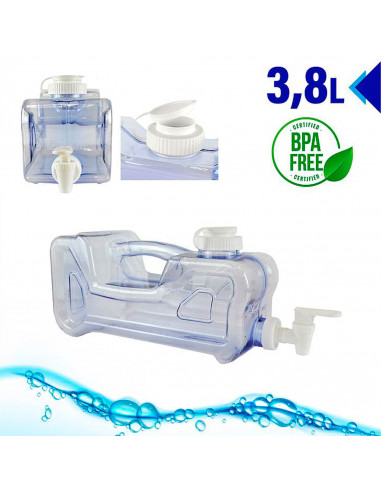 Tradineur - Dispensador de bebidas de plástico 3,8 litros con grifo y asa, 16 x 12,5 x 40 cm, botella dispensadora agua para fri