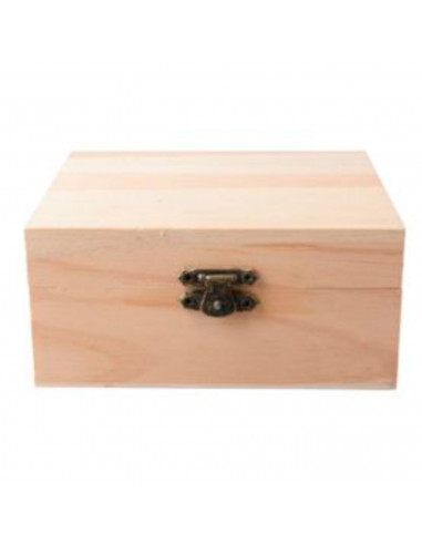 Caja de madera cuadrada con cierre metálico 12 x 12 x 5,3 cm, cajita decorativa de madera natural sin tratar para manualidades,