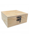 Caja de madera cuadrada con cierre metálico 12 x 12 x 5,3 cm, cajita decorativa de madera natural sin tratar para manualidades,