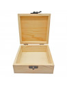 Caja de madera cuadrada con cierre metálico 12 x 12 x 5,3 cm, cajita decorativa de madera natural sin tratar para manualidades,