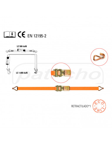 Cincha de amarre de trincaje, cinta con ganchos cerrados 25 mm x 6 m, tensor de carraca, correa trinquete, pulpo para baca, esli