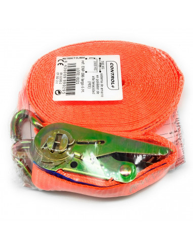 Cincha de amarre de trincaje, cinta con ganchos cerrados 25 mm x 6 m, tensor de carraca, correa trinquete, pulpo para baca, esli