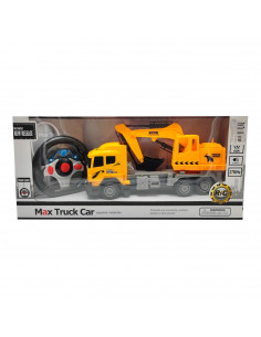 Tradineur - Camión con grúa a control remoto y luces, pala excavadora, juego de constucción, truck car, dimensiones 27 x 15 x 8