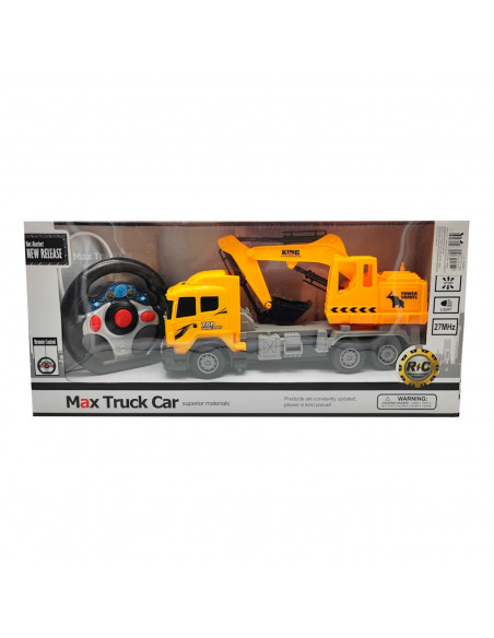 Tradineur - Camión con grúa a control remoto y luces, pala excavadora, juego de constucción, truck car, dimensiones 27 x 15 x 8