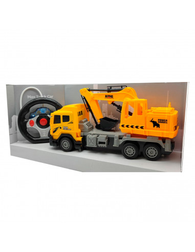 Tradineur - Camión con grúa a control remoto y luces, pala excavadora, juego de constucción, truck car, dimensiones 27 x 15 x 8