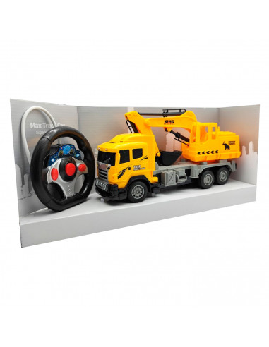 Tradineur - Camión con grúa a control remoto y luces, pala excavadora, juego de constucción, truck car, dimensiones 27 x 15 x 8