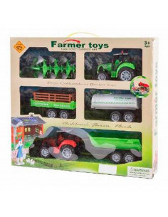 Set de 2 tractores con remolques, pack de juguetes de granja, coches para niños, dimensiones de vehículo con remolque 10  x 33 x