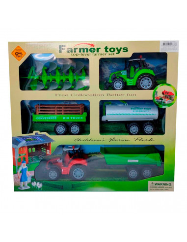 Set de 2 tractores con remolques, pack de juguetes de granja, coches para niños, dimensiones de vehículo con remolque 10  x 33 x