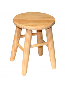 Tradineur - Taburete redondo de madera, banqueta de madera natural sin tratar con reposapiés, asiento para niños, hogar, cocina,