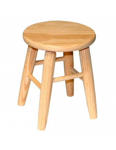 Tradineur - Taburete redondo de madera, banqueta de madera natural sin tratar con reposapiés, asiento para niños, hogar, cocina,
