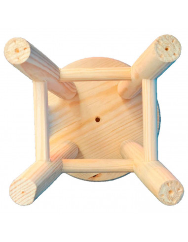 Tradineur - Taburete redondo de madera, banqueta de madera natural sin tratar con reposapiés, asiento para niños, hogar, cocina,