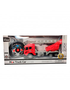 Camión de bomberos con grúa a control remoto y luces, juego de bomberos para niños, truck car, dimensiones 28 x 15 x 8 cm