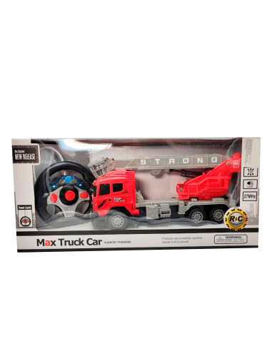 Camión de bomberos con grúa a control remoto y luces, juego de bomberos para niños, truck car, dimensiones 28 x 15 x 8 cm