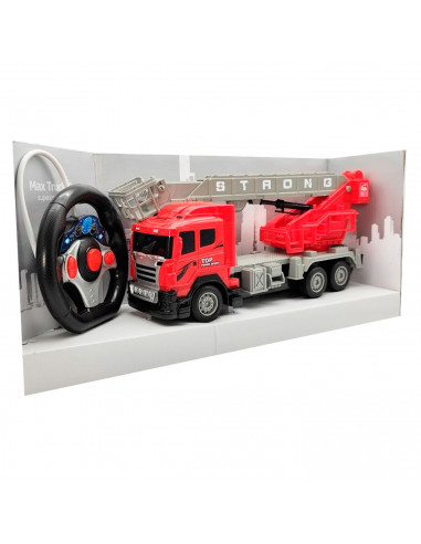 Camión de bomberos con grúa a control remoto y luces, juego de bomberos para niños, truck car, dimensiones 28 x 15 x 8 cm