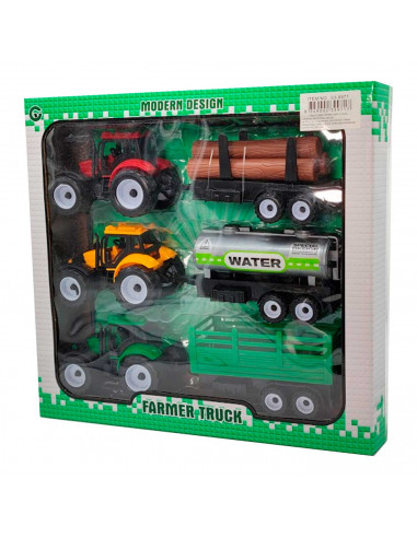 Toinsa - Pack de 3 tractores con remolques, set de juguetes, coches para niños, dimensiones de vehículo con remolque 8  x 28 x 6