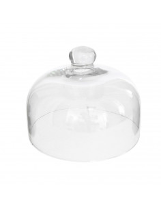 Quesera de cristal sin base, de 24 cm de diámetro, con pomo para agarrar, especial para el almacenamiento de productos frescos.
