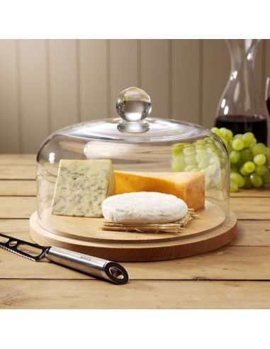 Quesera de cristal sin base, de 24 cm de diámetro, con pomo para agarrar, especial para el almacenamiento de productos frescos.
