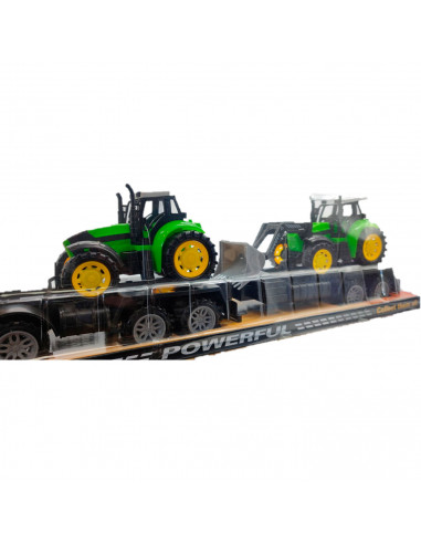 Toinsa - Juguete Camión con remolque porta tractores, vehículo de construcción, tractores para niños, incluye 2 tractores, dimen